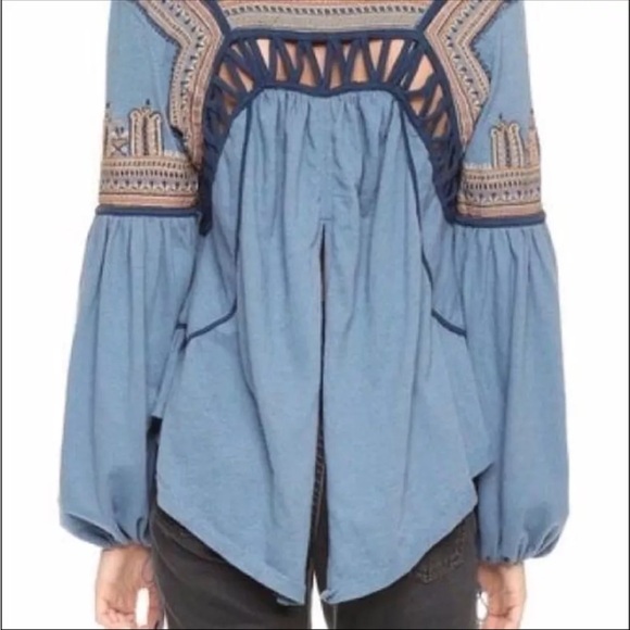 Free People Blouse Snow Kisses With Embroidery Size M - Picture 2 of 13